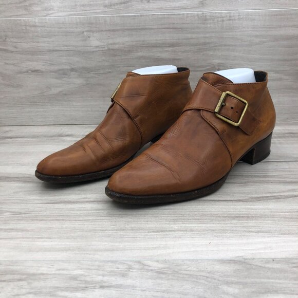 A. Testoni Ankle Boots Women's EU 39 Brown Leather Monk Strap Vintage Booties - Picture 3 of 11